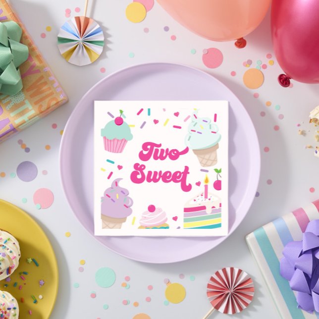 Ice Cream and Cake Two Sweet 2nd Birthday Napkins (Creator Uploaded)