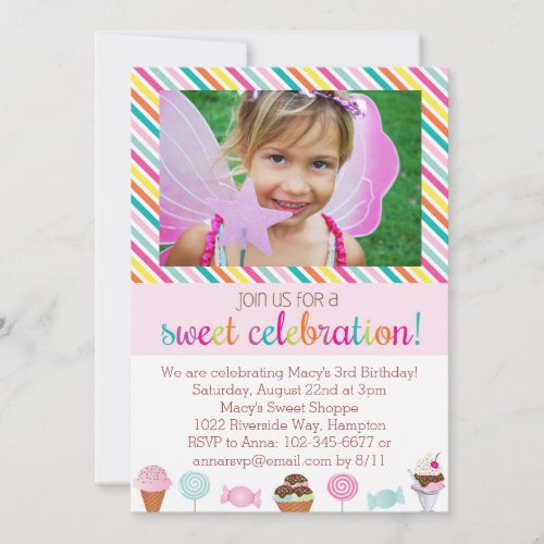Ice Cream and Candy Party Invitation Personalized Invites