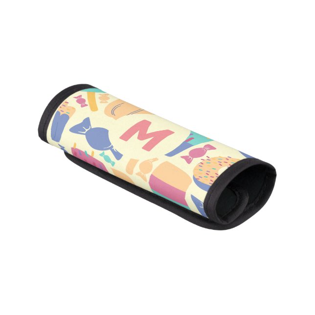 ice Cream and Candy Summer Pattern Monogram Luggage Handle Wrap (Angled)