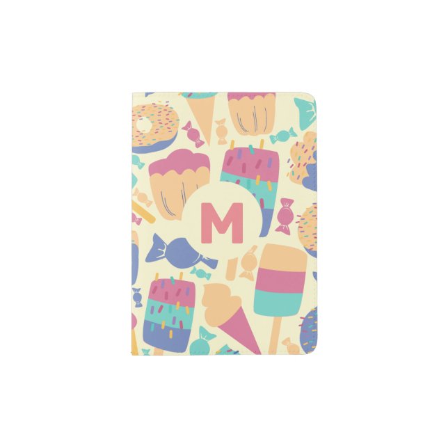 ice Cream and Candy Summer Pattern Monogram Passport Holder (Front)