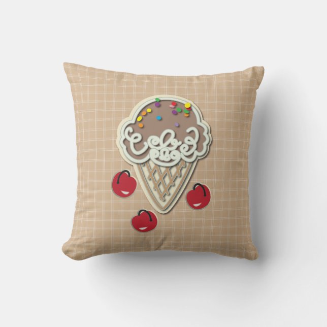 Ice Cream and Cherries Throw Pillow (Front)