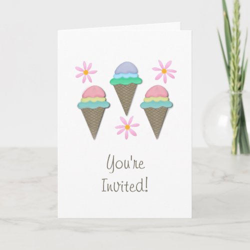 Ice Cream And Daisy Party Invitation