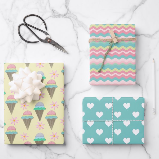 Ice Cream And Daisy Wrapping Paper Sheets (Front)