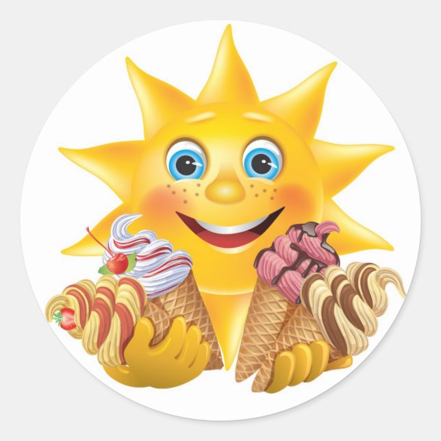 Ice Cream and Happy Sun  - SRF Classic Round Sticker (Front)