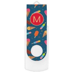 Ice Cream and Lollies Dark Blue Monogram Flash Drive