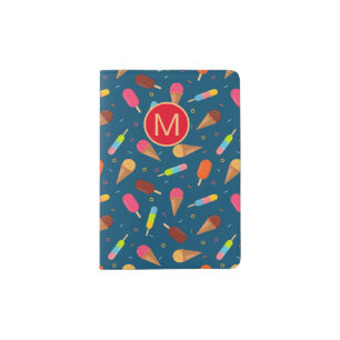Ice Cream and Lollies Dark Blue Monogram Passport Holder