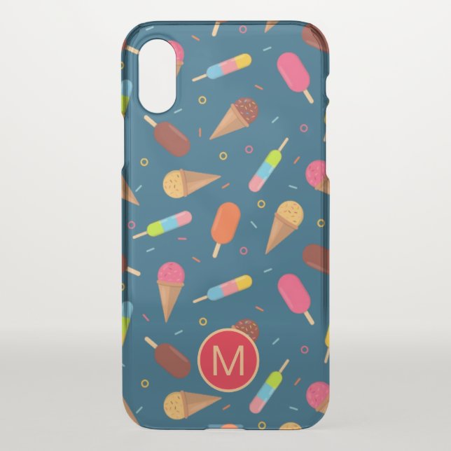 Ice Cream and Lollies Dark Blue Monogram Uncommon iPhone Case (Back)