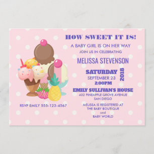 Ice Cream and Polka Dots Baby Girl Shower Invitation