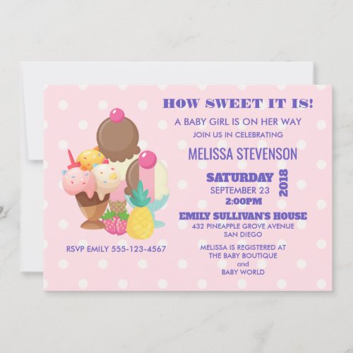 Ice Cream and Polka Dots Baby Girl Shower Invitation