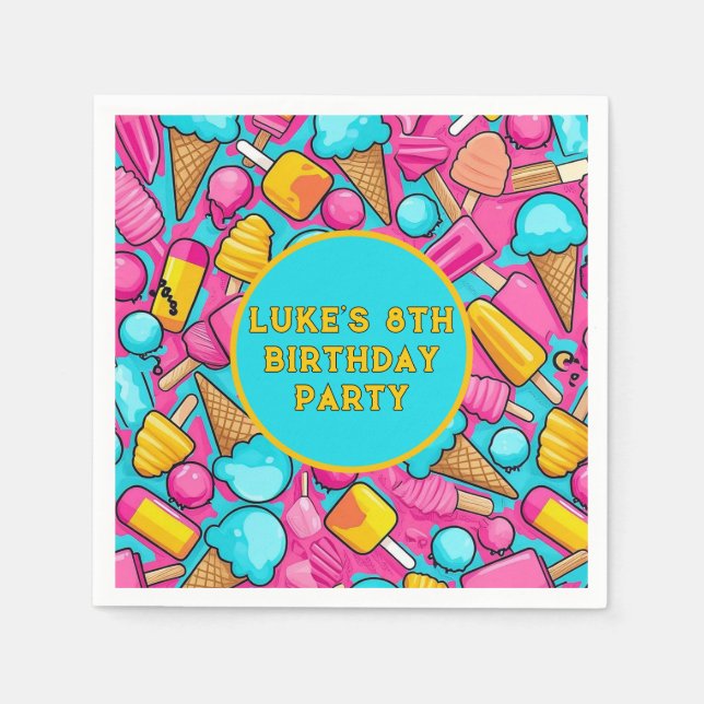 " ICE-CREAM AND POPSICLES PAPER PLATES " NAPKINS (Front)