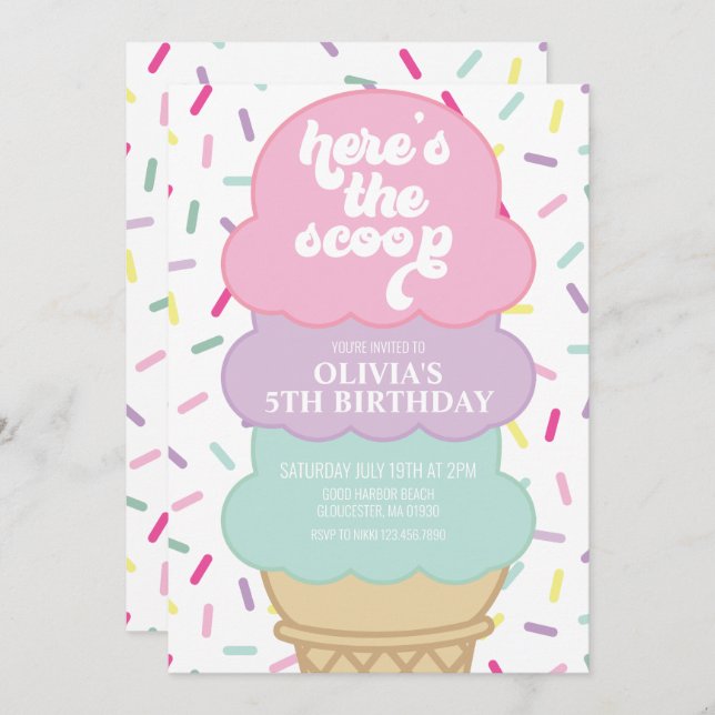 Ice Cream and Sprinkles Birthday Invitation (Front/Back)