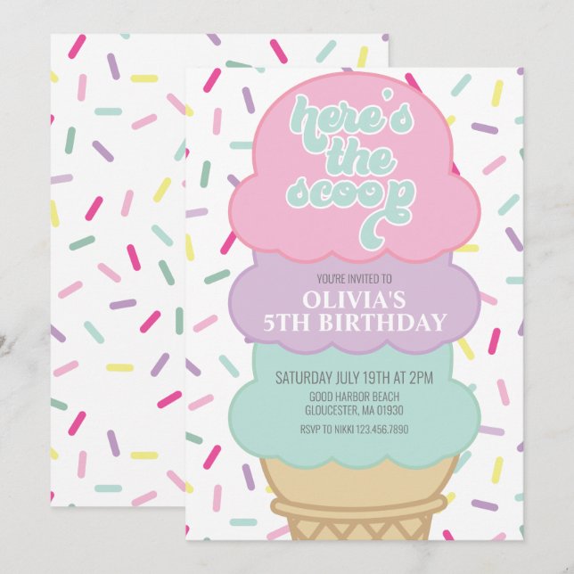 Ice Cream and Sprinkles Birthday Invitation (Front/Back)