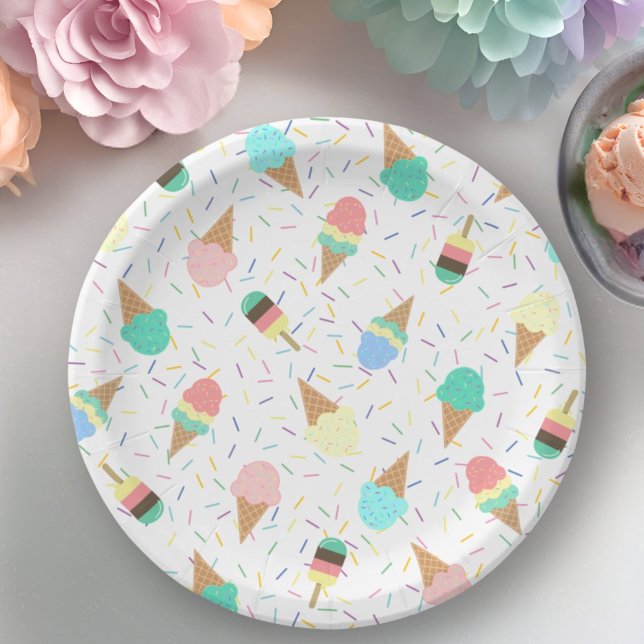 Ice cream and sprinkles sweet birthday party cake paper plates (Creator Uploaded)