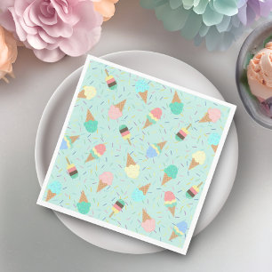 Ice Cream and Sprinkles Sweet Birthday Party Green Napkins