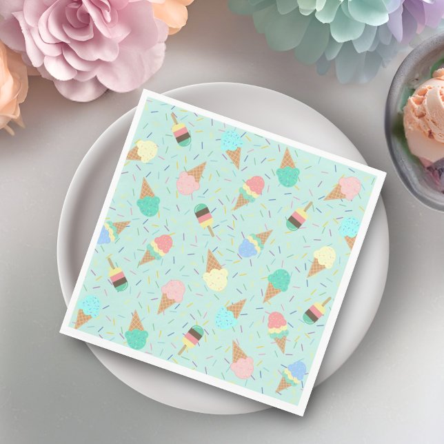 Ice Cream and Sprinkles Sweet Birthday Party Green Napkins (Creator Uploaded)