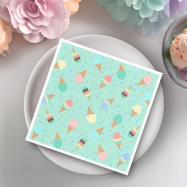 Ice Cream and Sprinkles Sweet Birthday Party Green Napkins (Creator Uploaded)