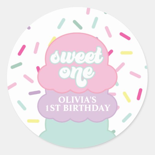 Ice Cream and Sprinkles Sweet One 1st Birthday Classic Round Sticker