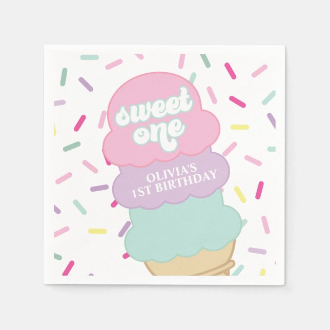 Ice Cream and Sprinkles Sweet One 1st Birthday Pap Napkins (Front)