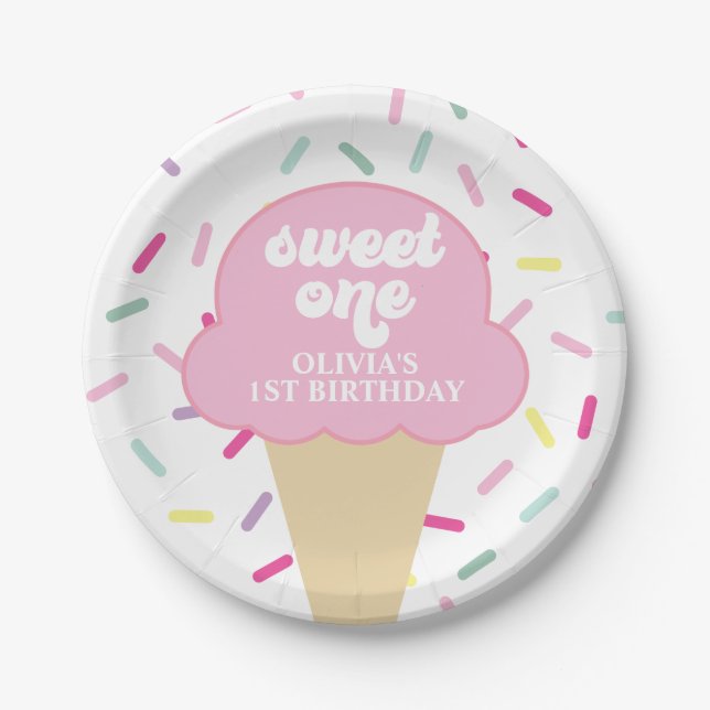 Ice Cream and Sprinkles Sweet One 1st Birthday Pap Paper Plates (Front)