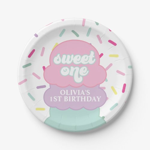 Ice Cream and Sprinkles Sweet One 1st Birthday Pap Paper Plates