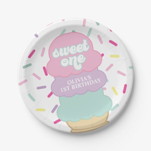 Ice Cream and Sprinkles Sweet One 1st Birthday Pap Paper Plates