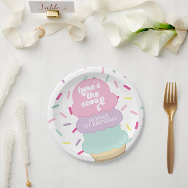 Ice Cream and Sprinkles Sweet One 1st Birthday Paper Plates (Wedding)