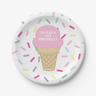 Ice Cream and Sprinkles Sweet One 1st Birthday Paper Plates