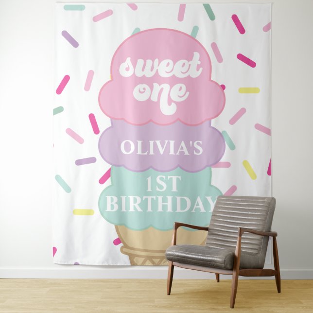 Ice Cream and Sprinkles Sweet One 1st Birthday Tapestry (In Situ)