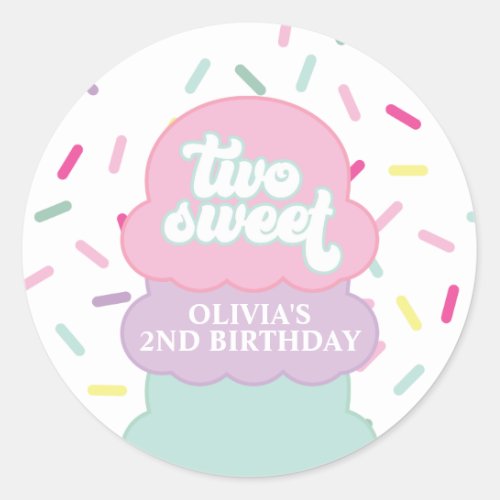 Ice Cream and Sprinkles Two Sweet 2nd Birthday Classic Round Sticker