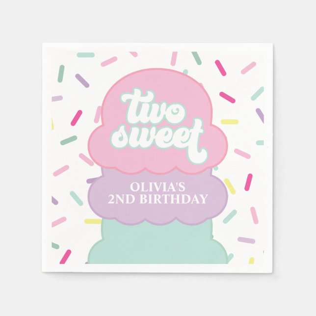 Ice Cream and Sprinkles Two Sweet 2nd Birthday Nap Napkins (Front)