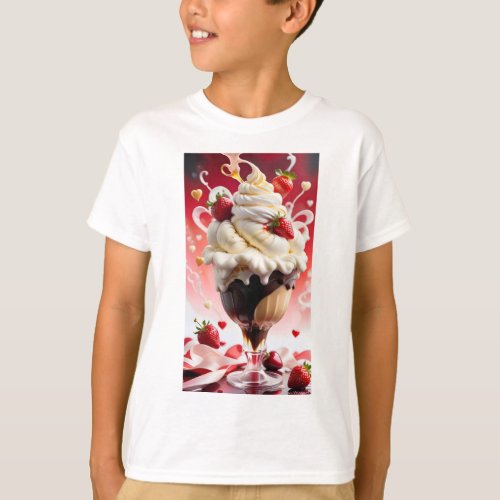 Ice Cream and Strawberry Art Print Kids T_Shirt