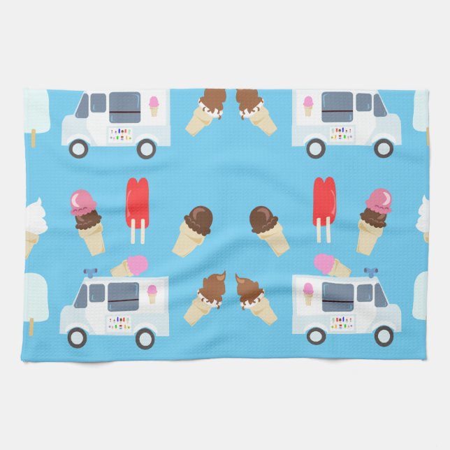 Ice Cream and Truck Pattern Kitchen Towel (Horizontal)