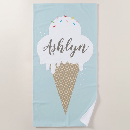 Ice Cream Aqua Blue Script Kids Beach Towel