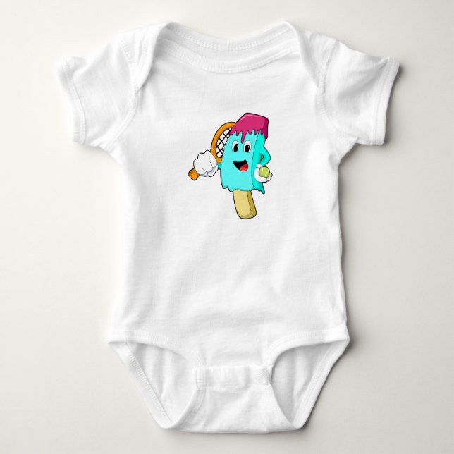Ice cream at Tennis with Tennis racket Baby Bodysuit (Front)