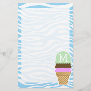 Ice Cream Baby Blue Zebra Animal Print Stationery