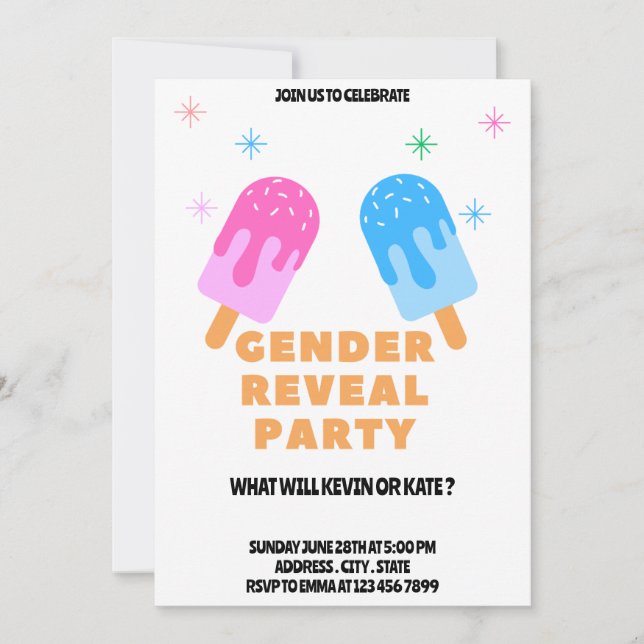 Ice Cream Baby Reveal Gender Party Invitation (Front)