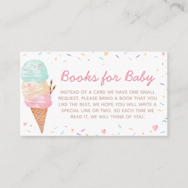Ice Cream Baby Shower Books for Baby Enclosure Card (Front)
