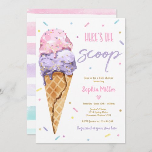 Ice Cream Baby Shower Heres The Scoop Baby Shower Invitation