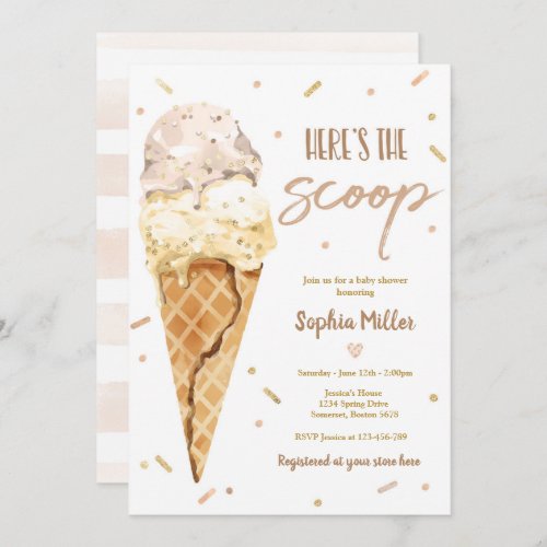 Ice Cream Baby Shower Heres The Scoop Baby Shower Invitation