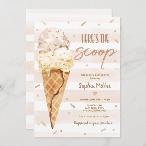 Ice Cream Baby Shower Heres The Scoop Baby Shower Invitation