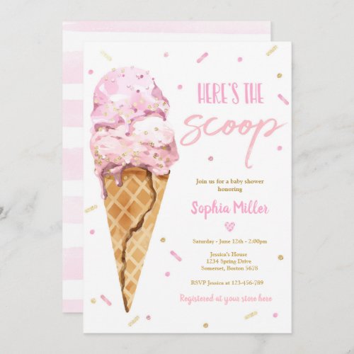 Ice Cream Baby Shower Heres The Scoop Baby Shower Invitation