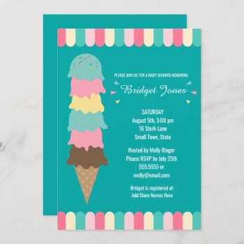 Ice Cream Baby Shower | Teal Invitation by angela65 at Zazzle