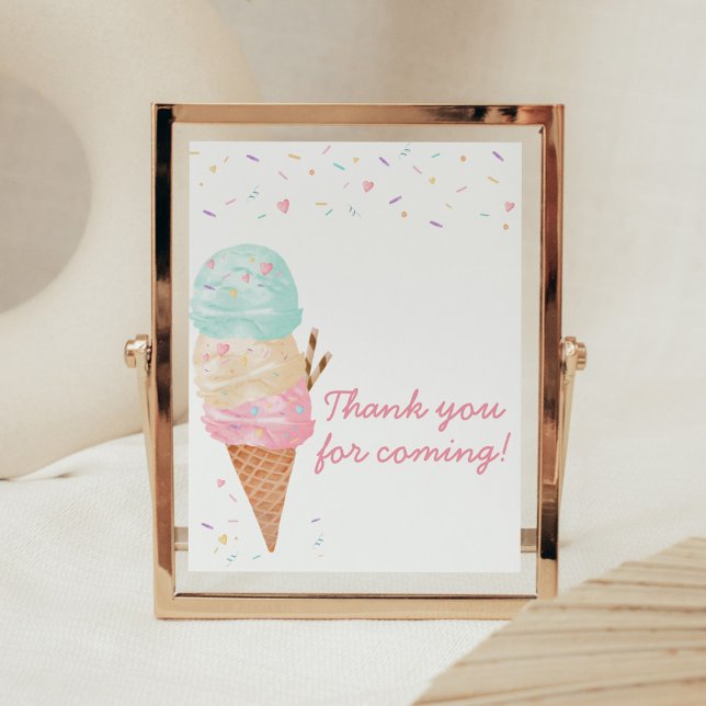 Ice Cream Baby Shower Thank you for Coming Poster (Ice Cream Sprinkled with Love Baby Shower Thank you for Coming Sign)