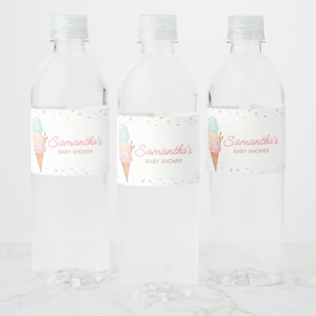 Ice Cream Baby Shower Water Bottle Label (Bottles)