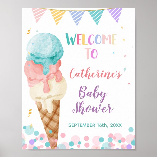 Ice Cream Baby Shower Welcome sign (Front)