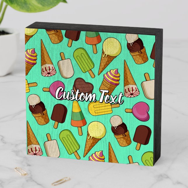 Ice Cream Background Wooden Box Sign (In Situ Horizontal)