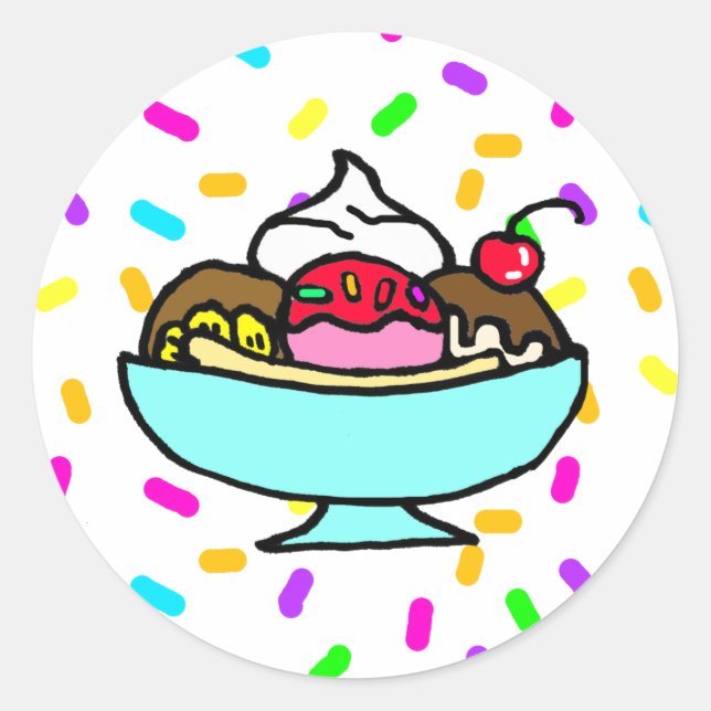 Ice Cream Banana Split Birthday Party Classic Round Sticker (Front)