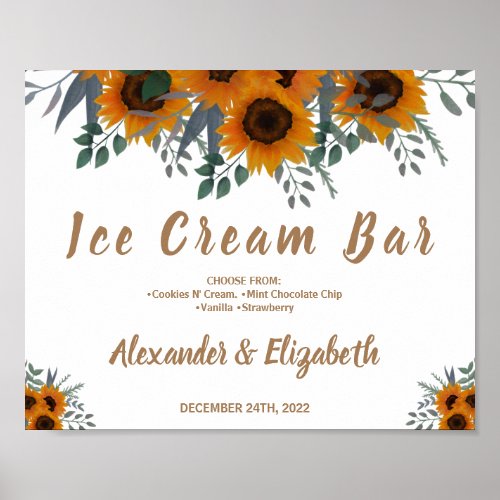 Ice Cream Bar Bridal Shower Wedding Sunflower Sign