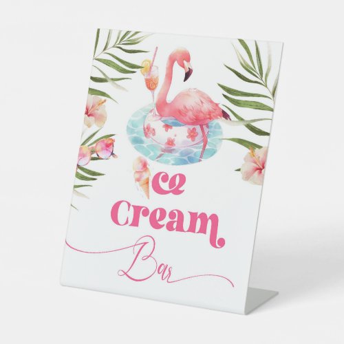 Ice cream Bar Flamingo Pool birthday party Pedestal Sign