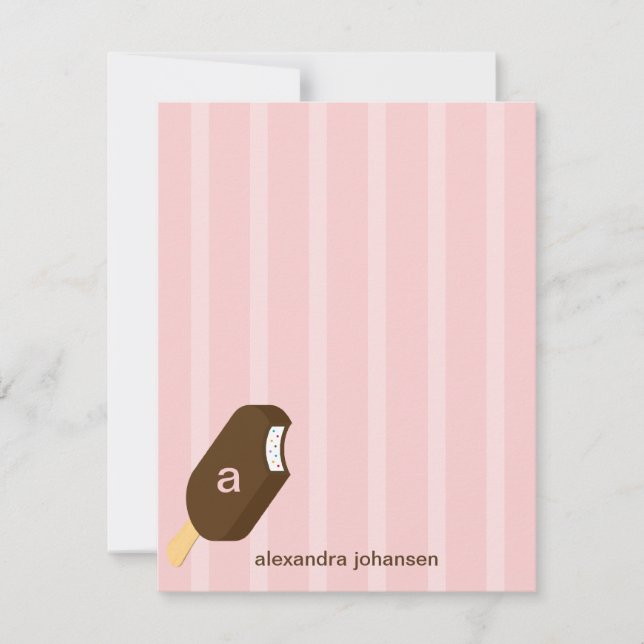 Ice Cream Bar Flat Thank You Card - Pink - (Front)